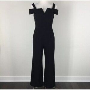 Tahari Women Off Shoulder Strap Back Zip Wide Leg Jump Suit Black Size 8